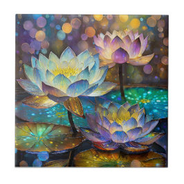 Glowing Lotus Flowers Trio Tegeltje