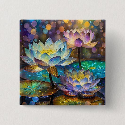 Glowing Lotus Flowers Trio Vierkante Button 5,1 Cm (Voorkant)