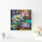 Glowing Lotus Flowers Trio Vierkante Klok (Huis)