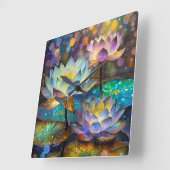 Glowing Lotus Flowers Trio Vierkante Klok (Hoek)