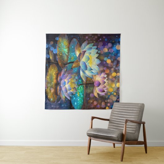 Glowing Lotus Flowers Trio Wandkleed (In Situ (horizontaal))