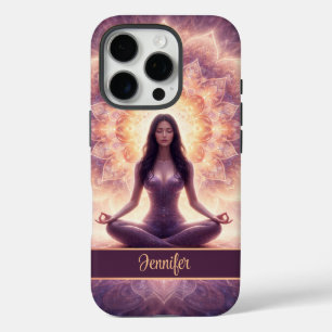 Glowing Mandala Meditatie Vrouw Aangepaste Naam iPhone 16 Pro Hoesje