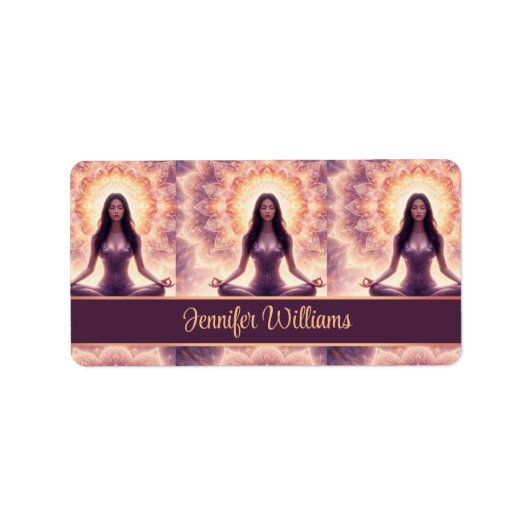 Glowing Mandala Meditatie Vrouw Aangepaste Naam Etiket (Voorkant)
