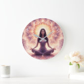 Glowing Mandala Meditatie Vrouw Aangepaste Naam Grote Klok (Huis)