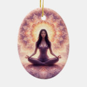 Glowing Mandala Meditatie Vrouw Aangepaste Naam Keramisch Ornament (Achterkant)