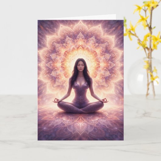 Glowing Mandala Meditation Woman Custom Name       Kaart (Gele Bloem)