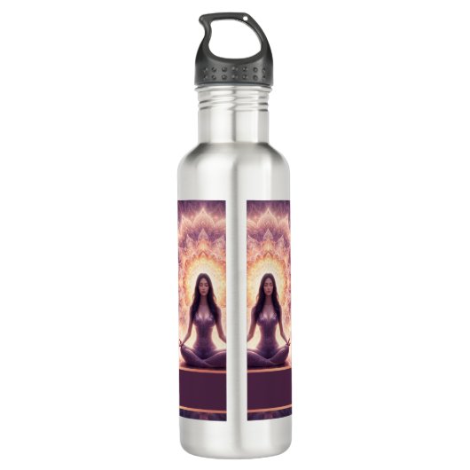 Glowing Mandala Meditation Woman Custom Name Waterfles (Achterkant)