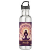 Glowing Mandala Meditation Woman Custom Name Waterfles (Voorkant)