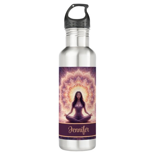 Glowing Mandala Meditation Woman Custom Name       Waterfles (Voorkant)