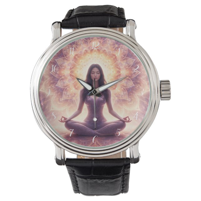 Glowing Mandala Meditation Woman Horloge (Voorkant)