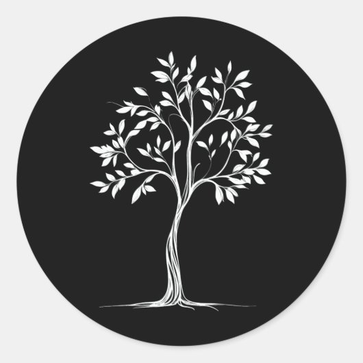 Glowing Minimalist Single-line Tree Drawing Sticke Ronde Sticker (Voorkant)