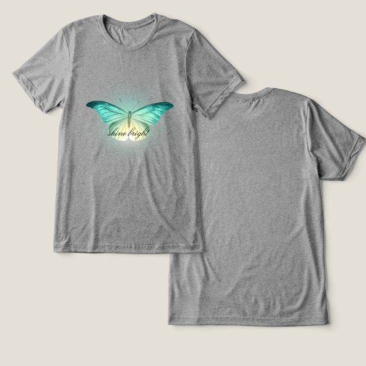 Glowing Mint Cream Butterfly Tri-Blend Shirt (Ontwerp Voorkant & Achterkant)