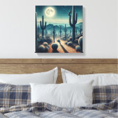 Glowing Moonlit Desert with Cactus and Fireflies Canvas Afdruk (Insitu (Slaapkamer))