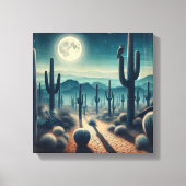 Glowing Moonlit Desert with Cactus and Fireflies Canvas Afdruk (Voorkant)