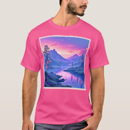 Glowing Mountain Lake Design T-shirt