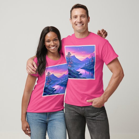 Glowing Mountain Lake Design T-shirt (Unisex)
