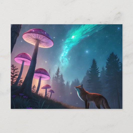Glowing Mushroom Forest Fox Fantasy Art Briefkaart (Voorkant)