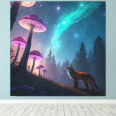 Glowing Mushroom Forest Fox Fantasy Art Canvas Afdruk (Insitu (Houten vloer))