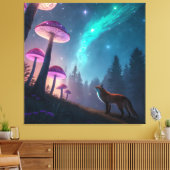 Glowing Mushroom Forest Fox Fantasy Art Canvas Afdruk (Insitu (Woonkamer))