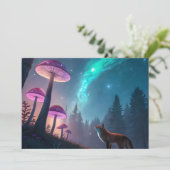 Glowing Mushroom Forest Fox Fantasy Art Feestdagenkaart (Staand voorkant)