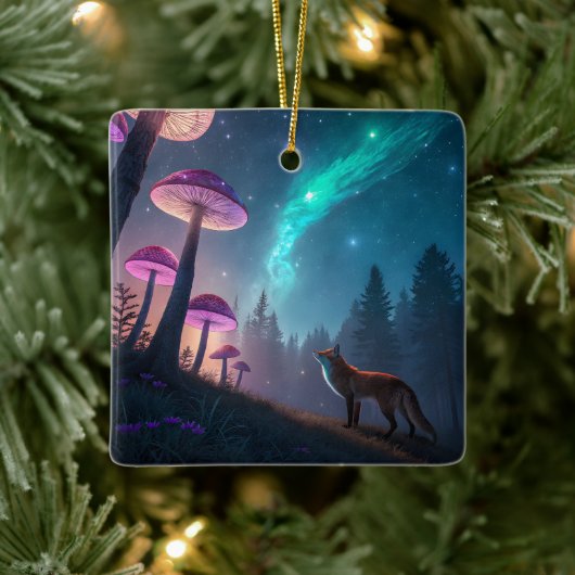 Glowing Mushroom Forest Fox Fantasy Art Keramisch Ornament (Boom)
