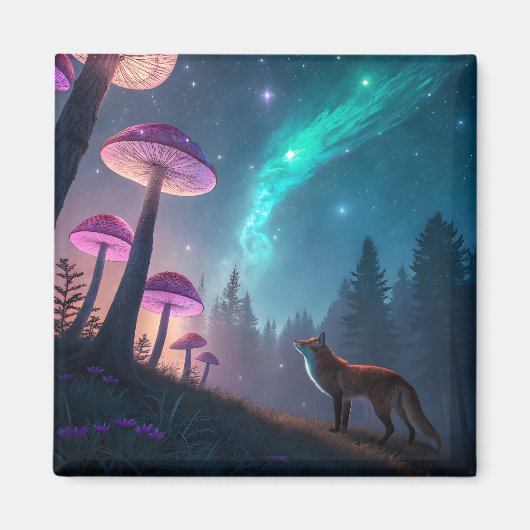 Glowing Mushroom Forest Fox Fantasy Art Magneet (Voorkant)