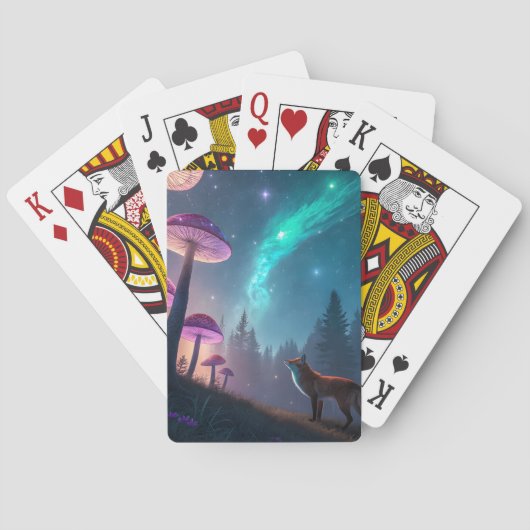 Glowing Mushroom Forest Fox Fantasy Art Pokerkaarten (Achterkant)