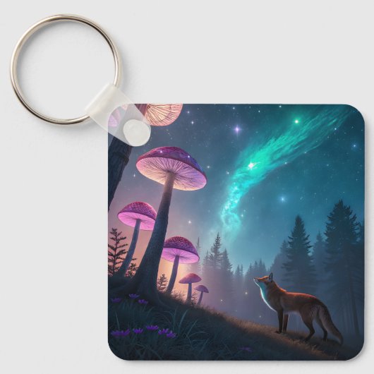 Glowing Mushroom Forest Fox Fantasy Art Sleutelhanger (Voorkant)