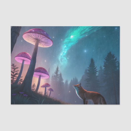 Glowing Mushroom Forest Fox Fantasy Art Tissuepapier (Voorkant)