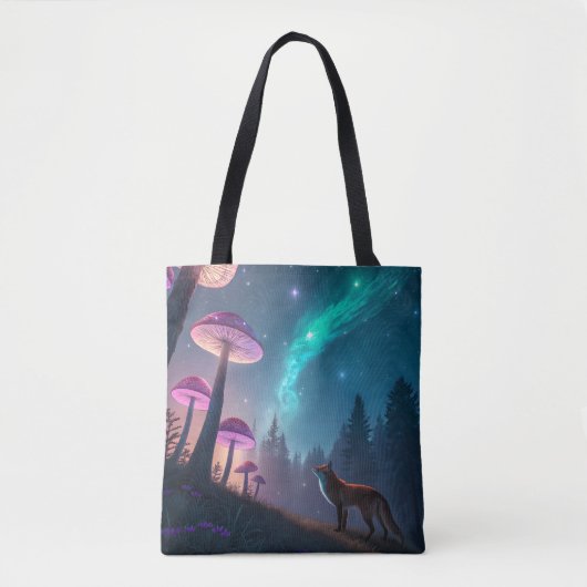 Glowing Mushroom Forest Fox Fantasy Art Tote Bag (Voorkant)
