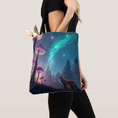 Glowing Mushroom Forest Fox Fantasy Art Tote Bag (Dichtbij)