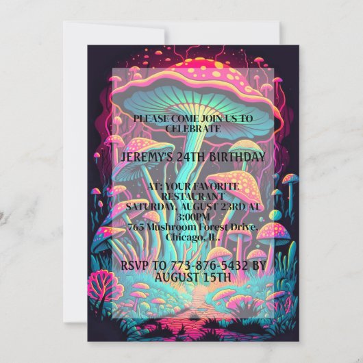 Glowing Mushroom Forest Print Verjaardagsfeest Kaart (Voorkant)