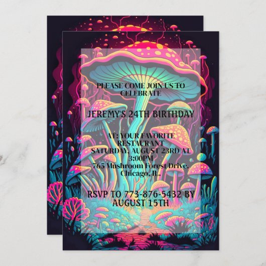 Glowing Mushroom Forest Print Verjaardagsfeest Kaart (Voorkant / Achterkant)