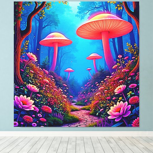 Glowing Mushroom Magic Canvas Afdruk (Insitu (Houten vloer))