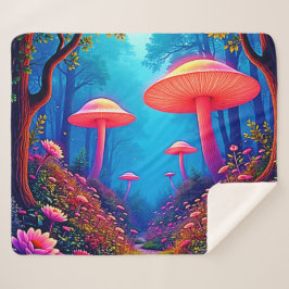 Glowing Mushroom Magic Sherpa Deken
