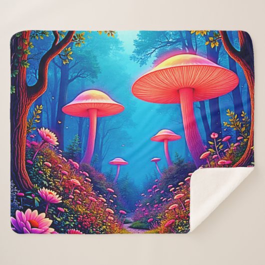 Glowing Mushroom Magic Sherpa Deken (Voorkant (horizontaal))