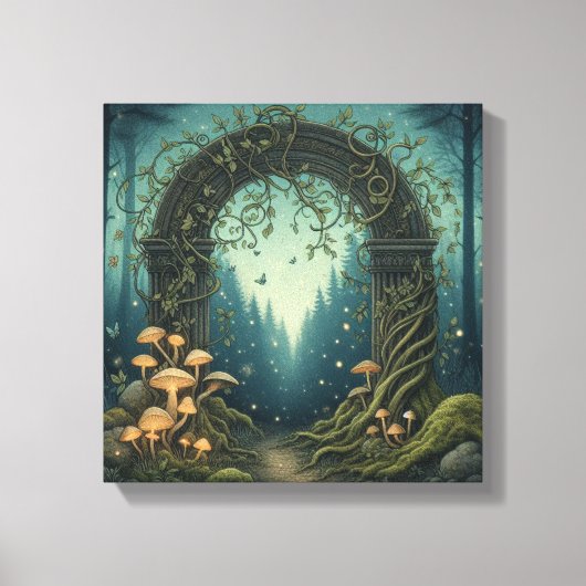 Glowing Mushroom Portal in Indigo Twilight Forest Canvas Afdruk (Voorkant)