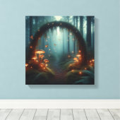 Glowing Mushroom Portal in Misty Twilight Forest Canvas Afdruk (Insitu (Houten vloer))