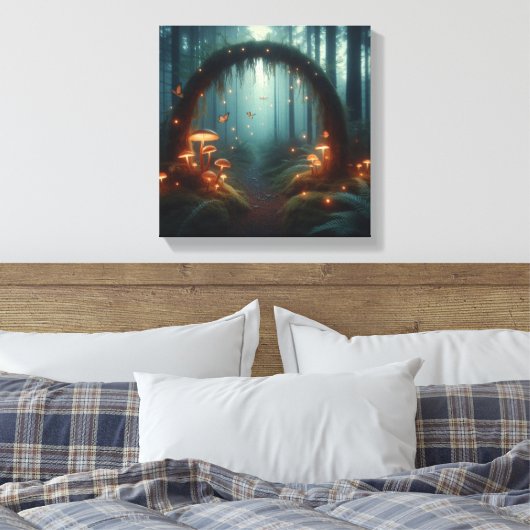 Glowing Mushroom Portal in Misty Twilight Forest Canvas Afdruk (Insitu (Slaapkamer))
