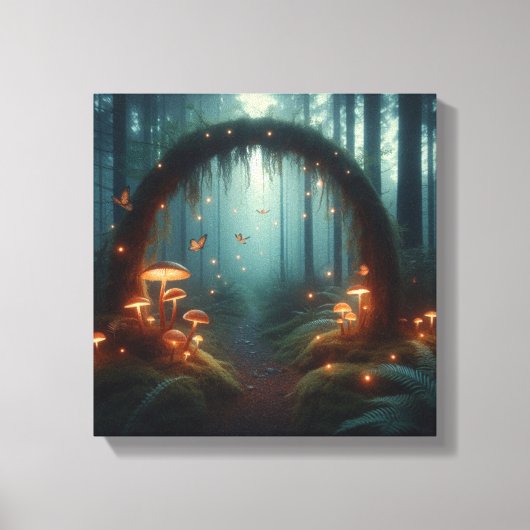 Glowing Mushroom Portal in Misty Twilight Forest Canvas Afdruk (Voorkant)