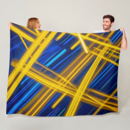 Glowing Neon Geometric Blue Yellow Dark Abstract Fleece Deken