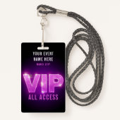 Glowing neon pink/purple VIP all access event Badge (Voorkant met draagriem)