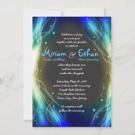 Glowing Neon Stars Bar Mitzvah Uitnodiging blauw