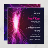 GLOWING NEON STARS Bat Mitzvah Invitation Kaart (Voorkant / Achterkant)