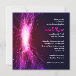 GLOWING NEON STARS Bat Mitzvah Invitation Kaart