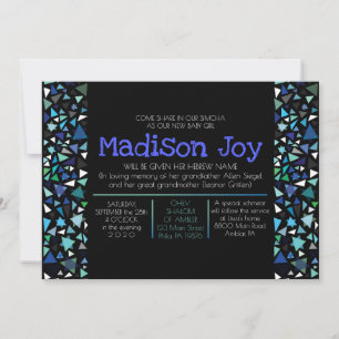 GLOWING NEON STARS Jewish Baby Naming Invitation Kaart