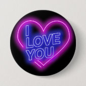 Glowing Neon Uitzicht Roze Blauw Hart Voor Valenti Ronde Button 7,6 Cm (Voorkant)