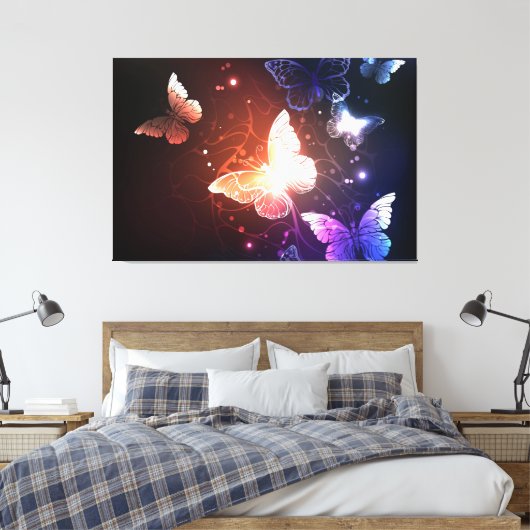 Glowing Night Butterflies Canvas Afdruk (Insitu (Slaapkamer))