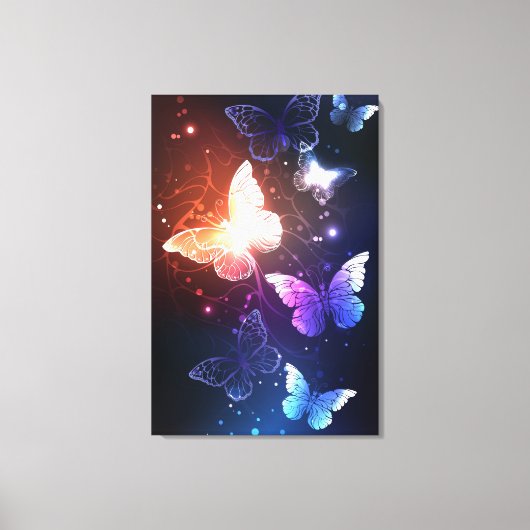 Glowing Night Butterflies Canvas Afdruk (Voorkant)