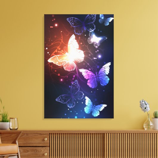 Glowing Night Butterflies Canvas Afdruk (Insitu (Woonkamer))